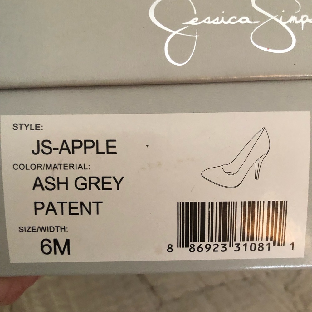 Only worn once-gray patent Jessica Simpson heels-great shape-non smoking home